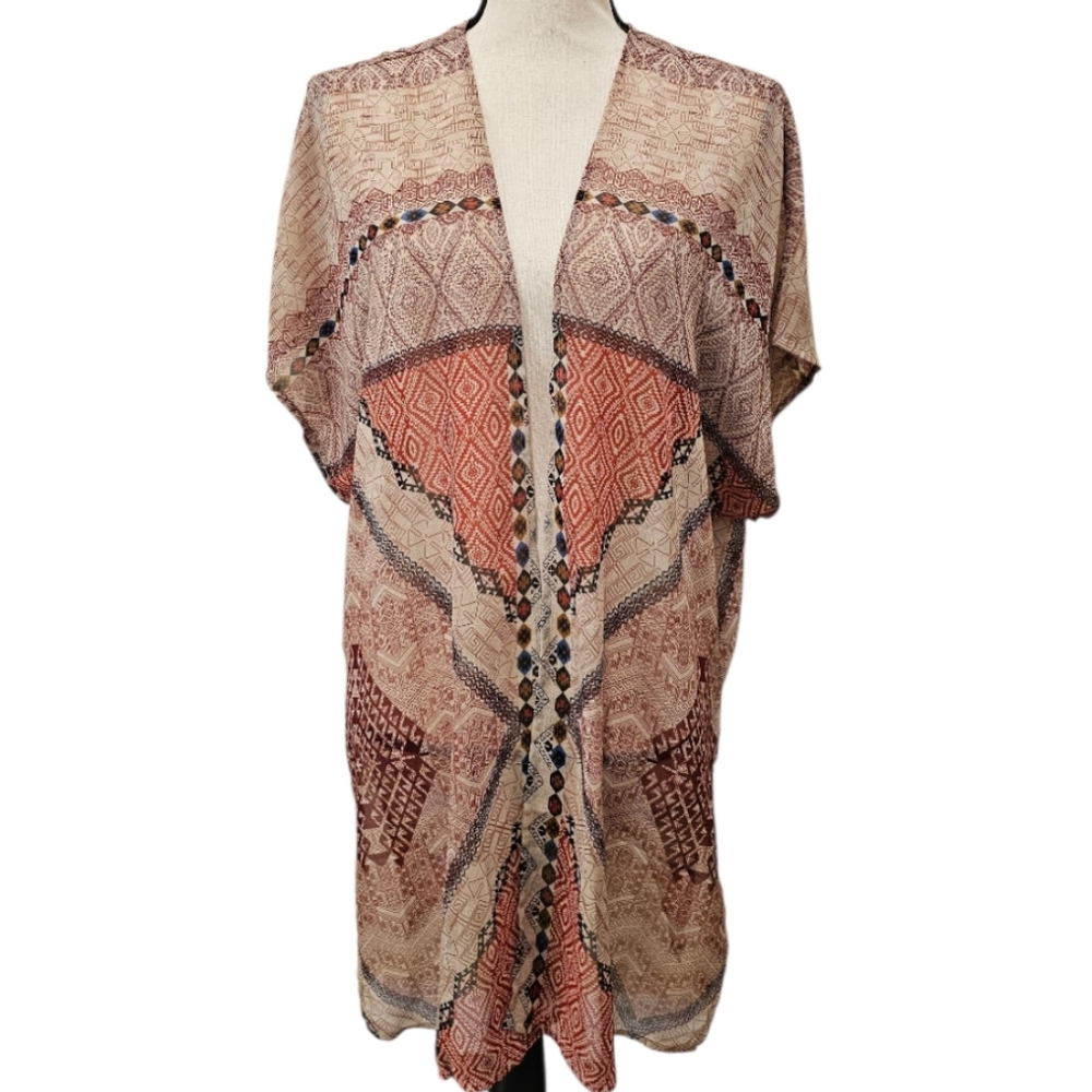 Maurices  Bohemian Geometric Patterned Sheer Open Front  Kimono